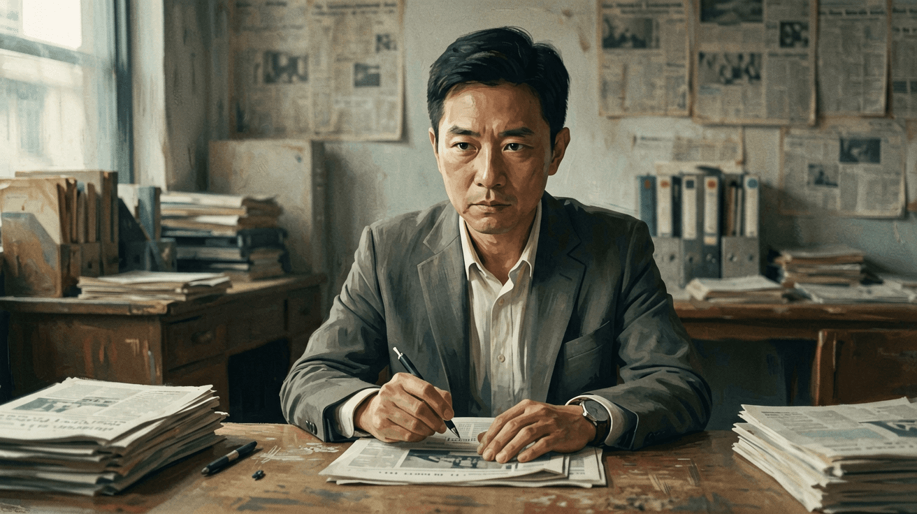 Alt text：一位男士戴著眼鏡，專注地閱讀手中的醫療報導資料，背景是充滿綠色植物的辦公室，窗外可以看到城市建築。這張照片與健康新聞、醫療報導和科技趨勢相關。