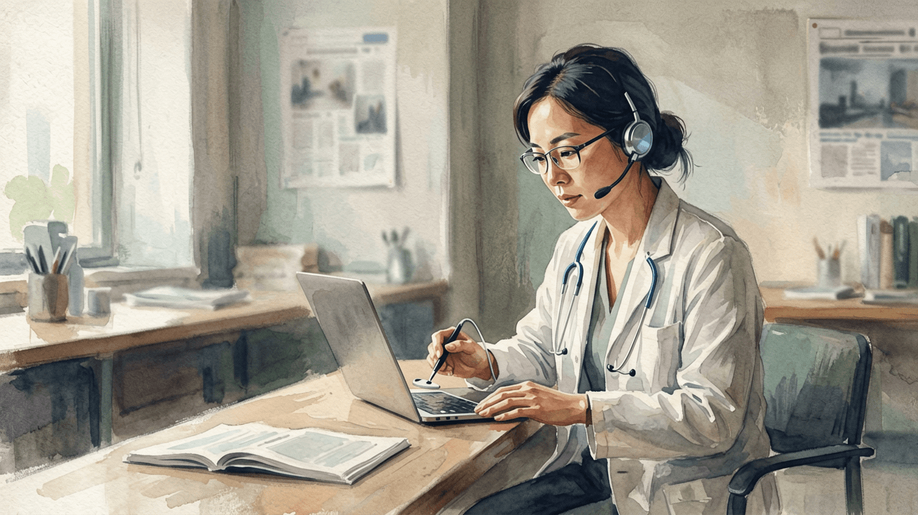 繁體中文 alt:一位中年女性在台灣公園散步,手持平板電腦,專注於查看健康新聞和醫療報導,背景有綠意盎然的樹木和陽光,展現健康科技與社會議題的結合。