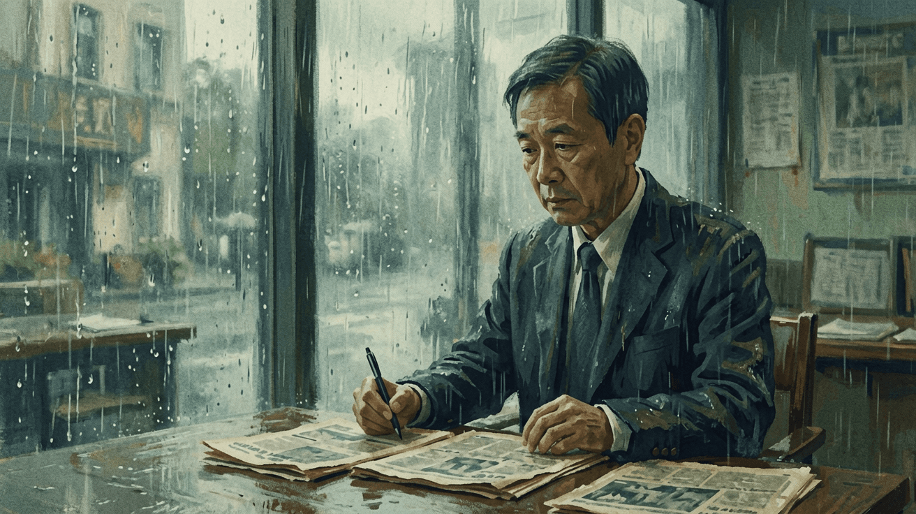 女性手持雨傘站在濕滑街道上,背景是台灣公園和雨中模糊的樹木,展現雨天中的健康新聞與醫療科技應用。